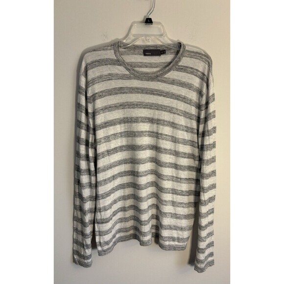 VINCE Jaspe Gray Striped Crewneck Sweater Mens XL Lightweight Long Sleeve Casual - Picture 2 of 9